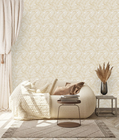 Contemporary Beige Leaves Wallpaper Vogue Quality