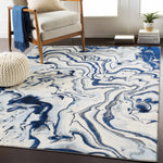 Glendon Cream Blue Marble Rug