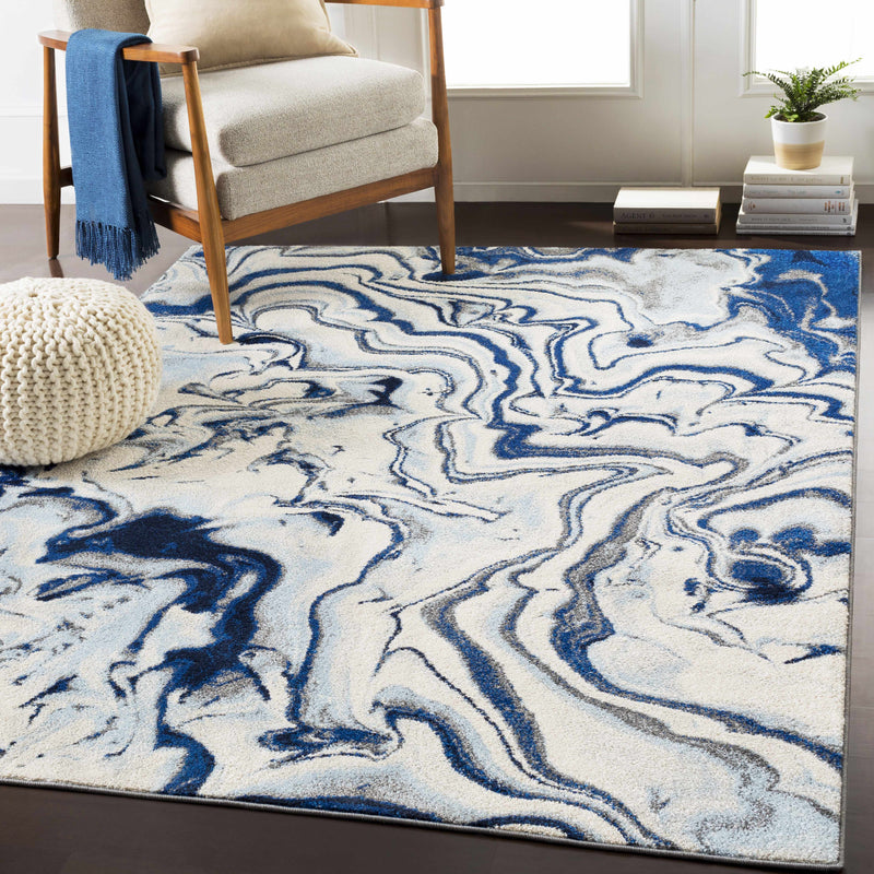 Glendon Cream Blue Marble Rug