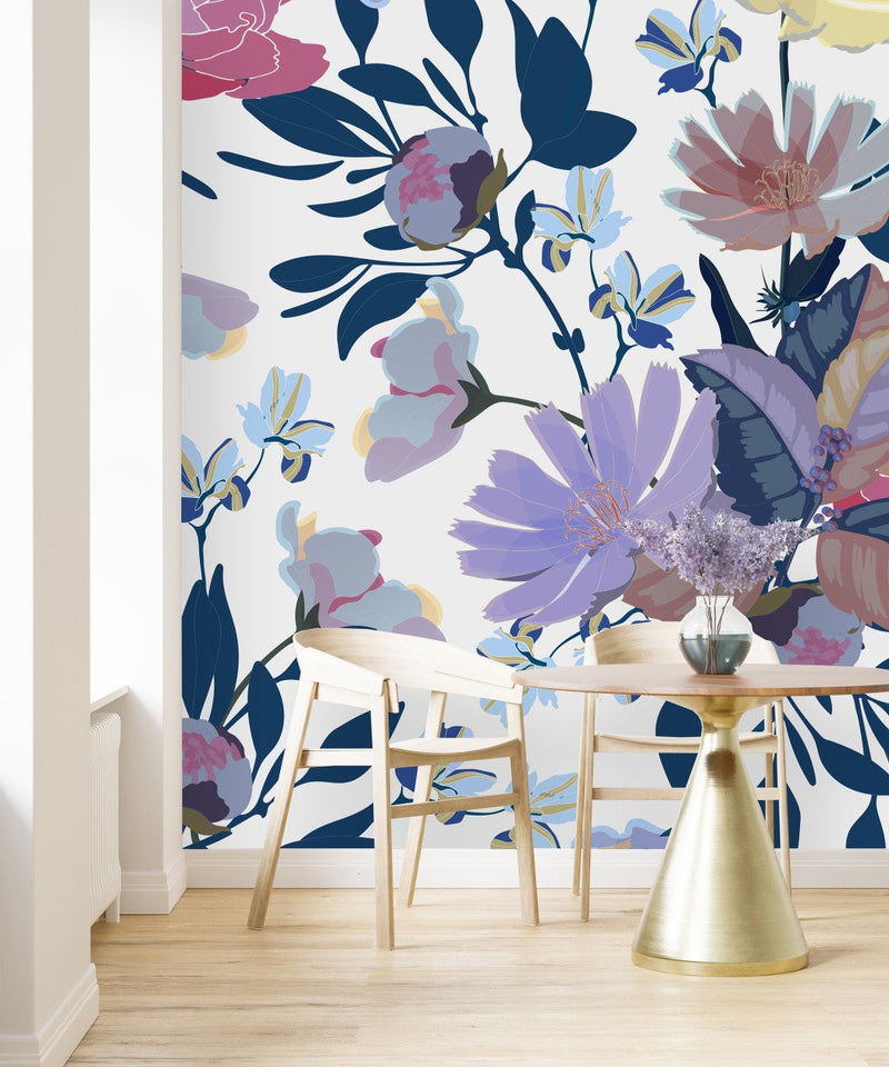 Contemporary Purple Flowers Wallpaper