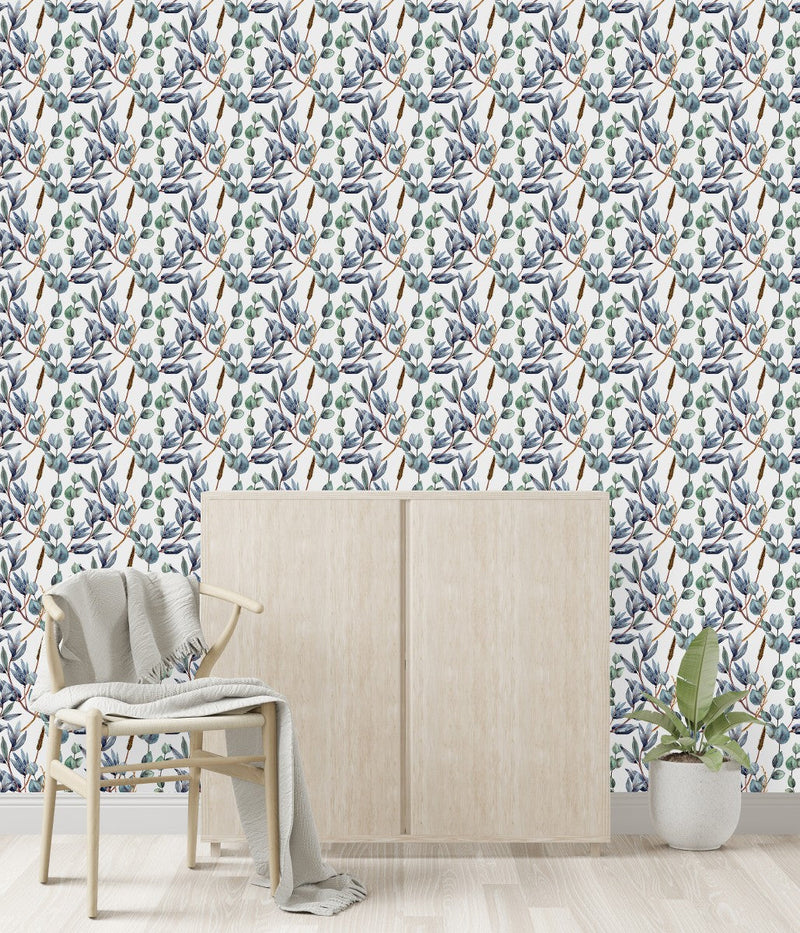 Blue and Green Leaves Wallpaper