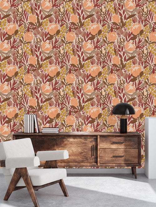 Protea with Red Leaves Wallpaper