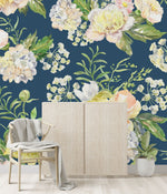 Contemporary Modern Dark Wallpaper with Light Flowers
