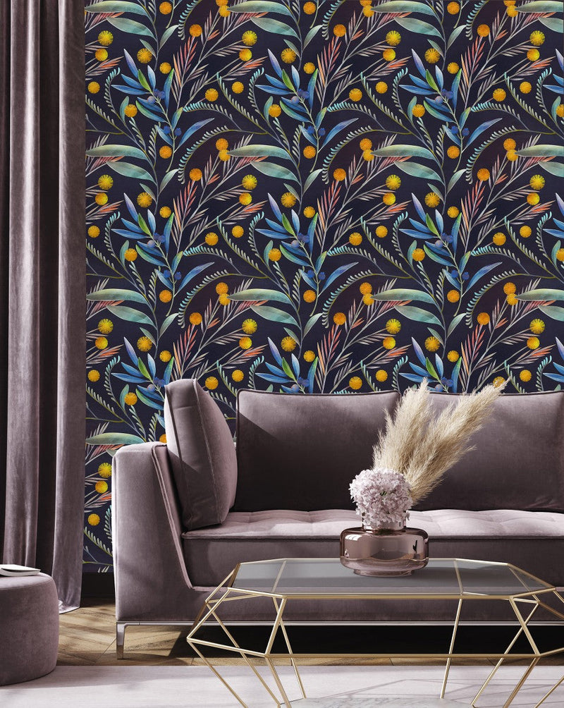 Stylish Leaves on Dark Wallpaper Vogue