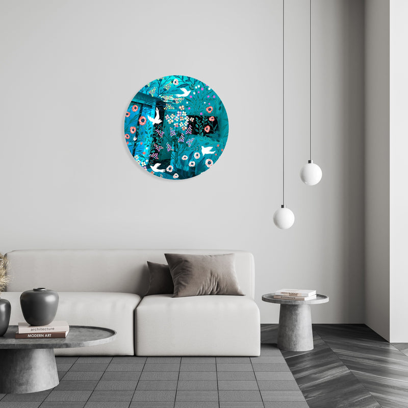 Doves and Flowers Printed Mirror Acrylic Circles