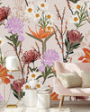 Pink Wallpaper with Exotic Flowers