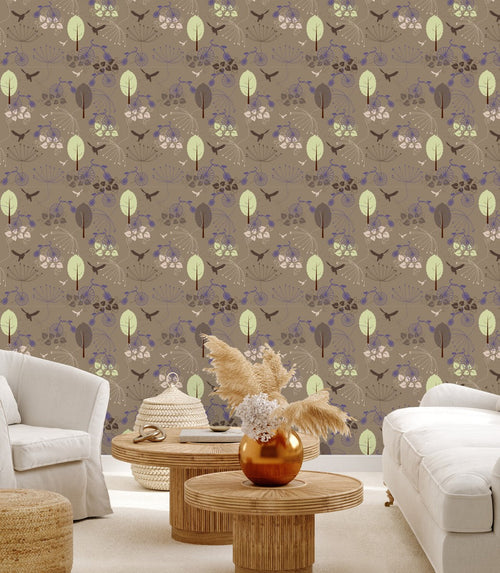 Brown Wallpaper with Birds