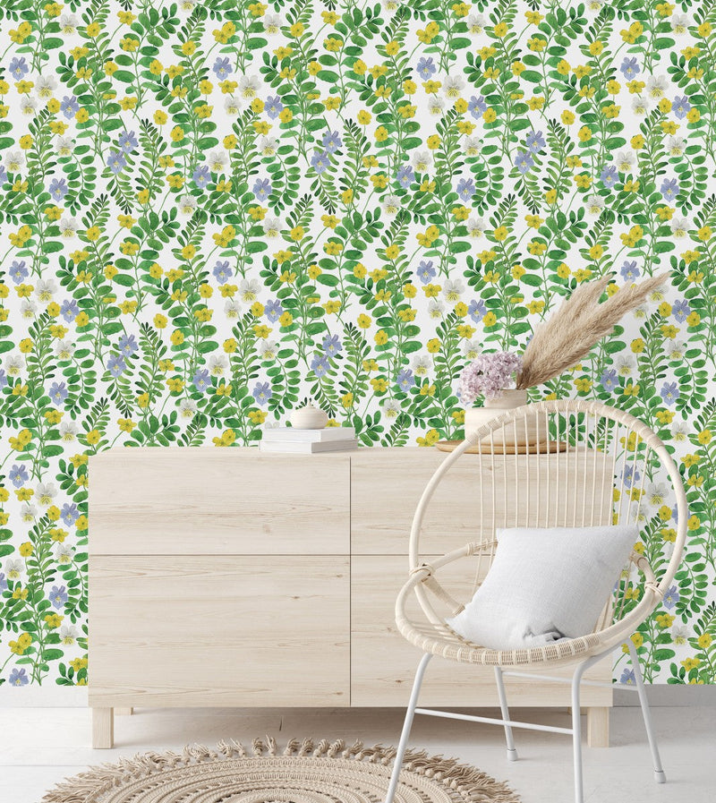 Yellow Flowers with Green Leaves Wallpaper