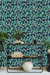 Voguish Dark Wallpaper with Green Leaves Smart
