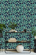 Voguish Dark Wallpaper with Green Leaves Smart