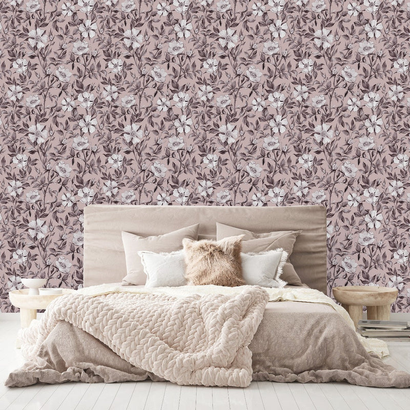 Stylish Beige Wallpaper with Flowers Smart