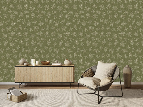 Voguish Olive Tree Pattern Wallpaper Fashionable