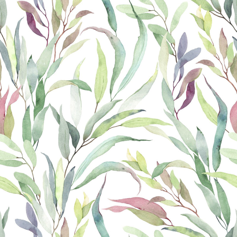 Modish Leaves on White Wallpaper Chic High-Quality