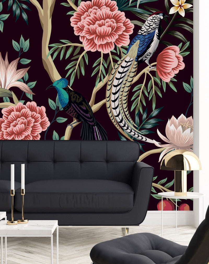 Exotic Birds on Dark Wallpaper
