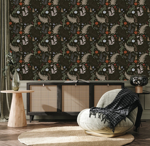Dark Wallpaper with Forest Plants