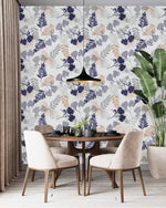 Contemporary Dark Blue Flowers Wallpaper
