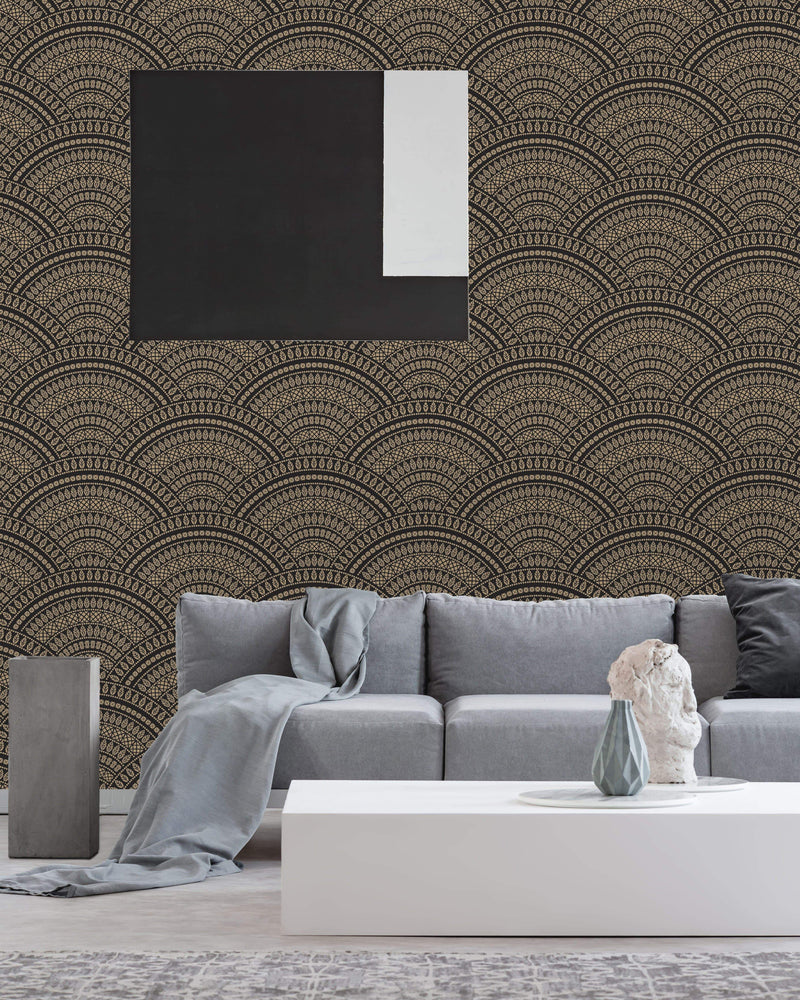 Dark Beige and Black Geometric Wallpaper