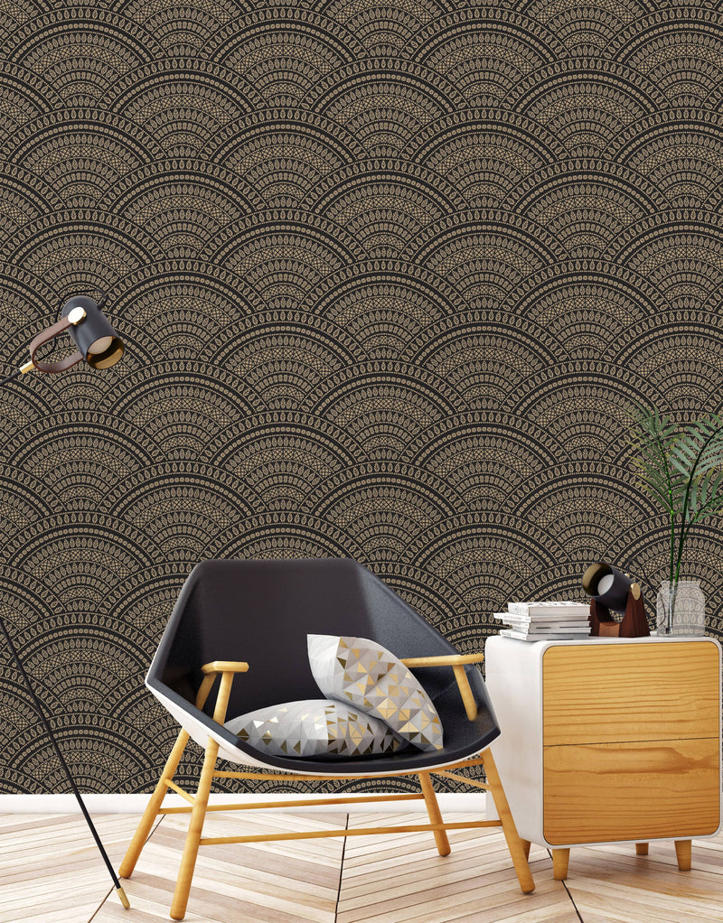 Dark Beige and Black Geometric Wallpaper