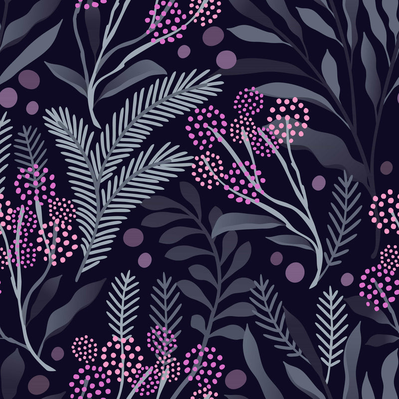 Dark Berries and Leaves Wallpaper