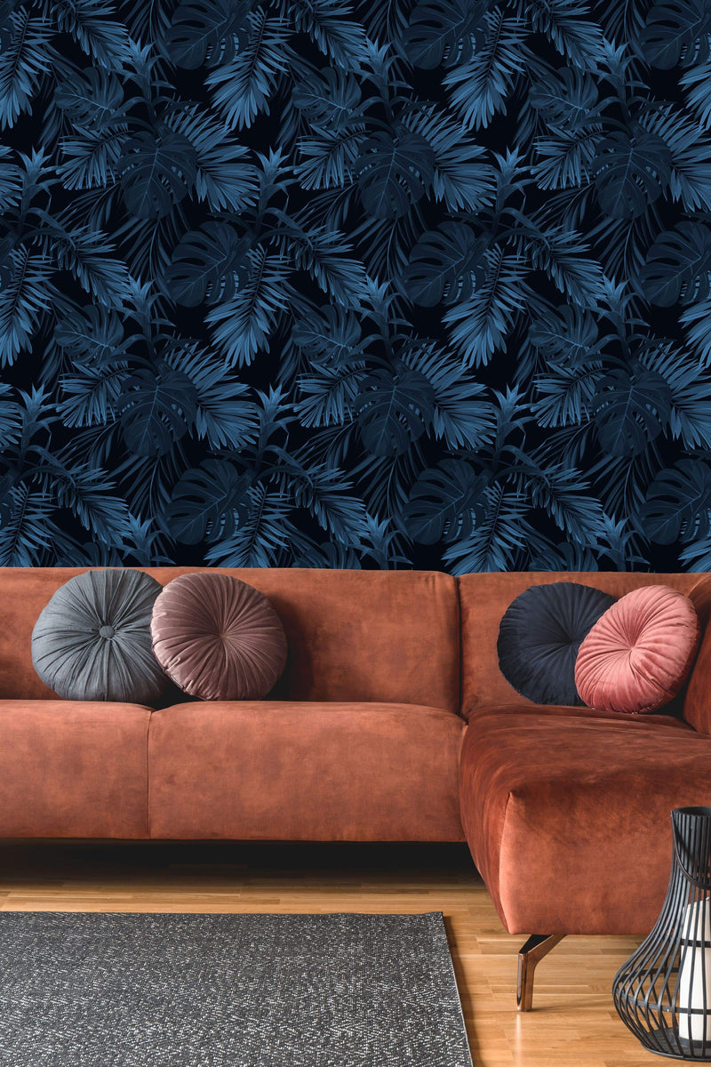 Dark Blue Leaves Wallpaper