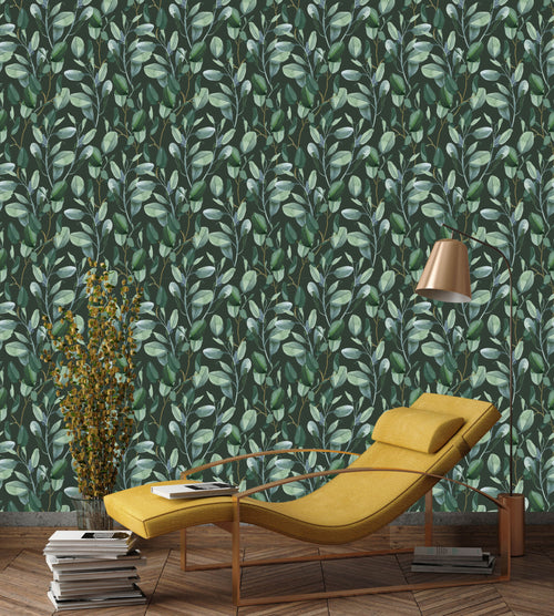 Elegant Dark Eucalyptus Leaves Wallpaper Chic