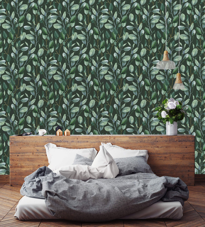 Elegant Dark Eucalyptus Leaves Wallpaper Chic