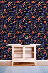 Contemporary Dark Flowers Wallpaper Fashionable