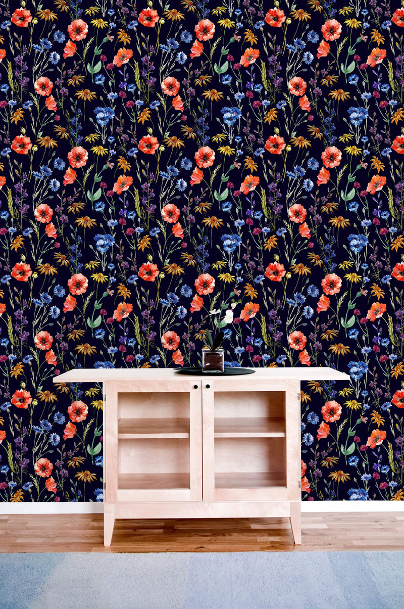 Contemporary Dark Flowers Wallpaper Fashionable