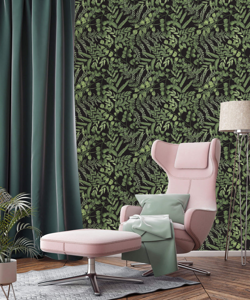Dark Green Ferns Wallpaper