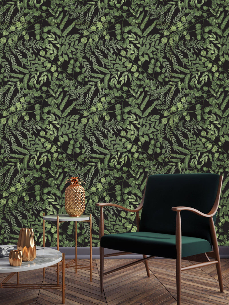 Dark Green Ferns Wallpaper