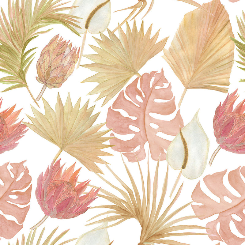 Pink Protea and Monstera Wallpaper
