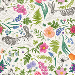 Elegant Hares between Flowers Wallpaper