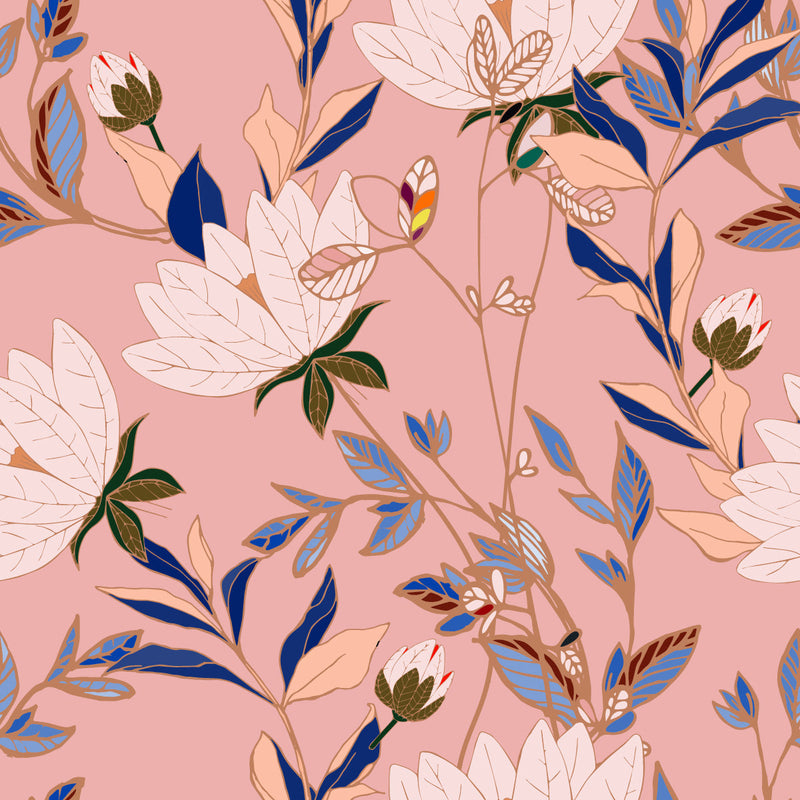 Flowers with Blue Leaves Wallpaper