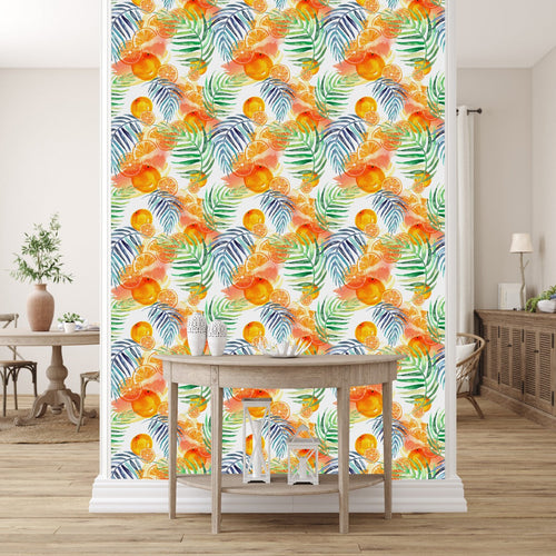 Oranges and Tropical leaves Wallpaper