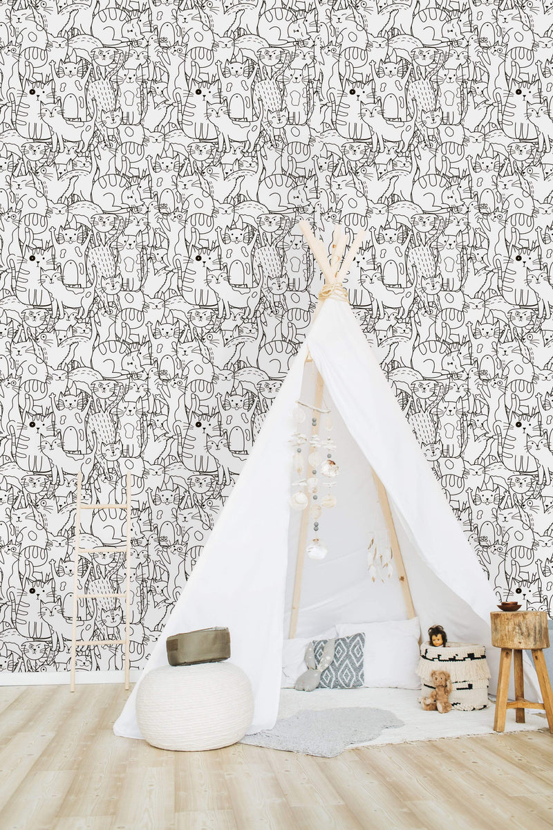 Doodle Cats Seamless Pattern Wallpaper