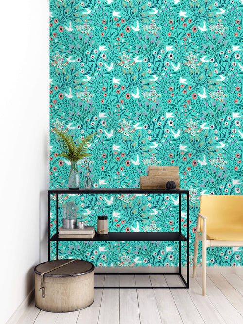 Doves and Flowers Wallpaper