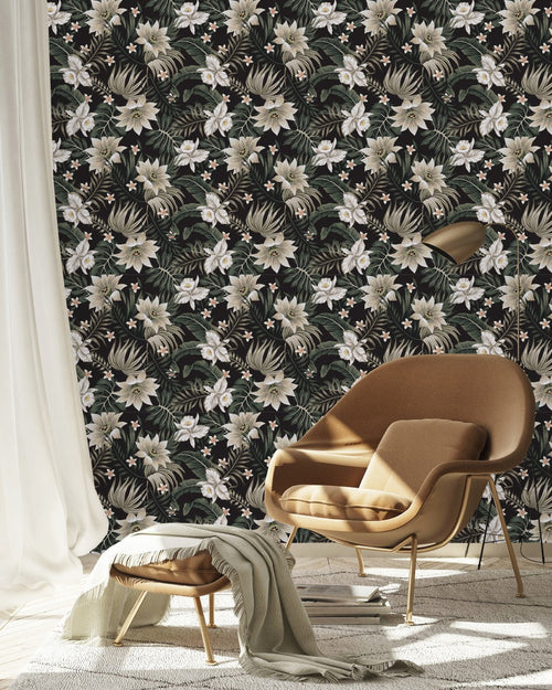 Fashionable Dark Wallpaper with Flowers Smart Quality