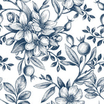 Fashionable Dark Blue Flowers Wallpaper Vogue High-Quality