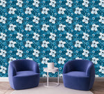 Blue Wallpaper with White Flowers Chic High-Quality