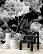Black and White Peonies Wallpaper