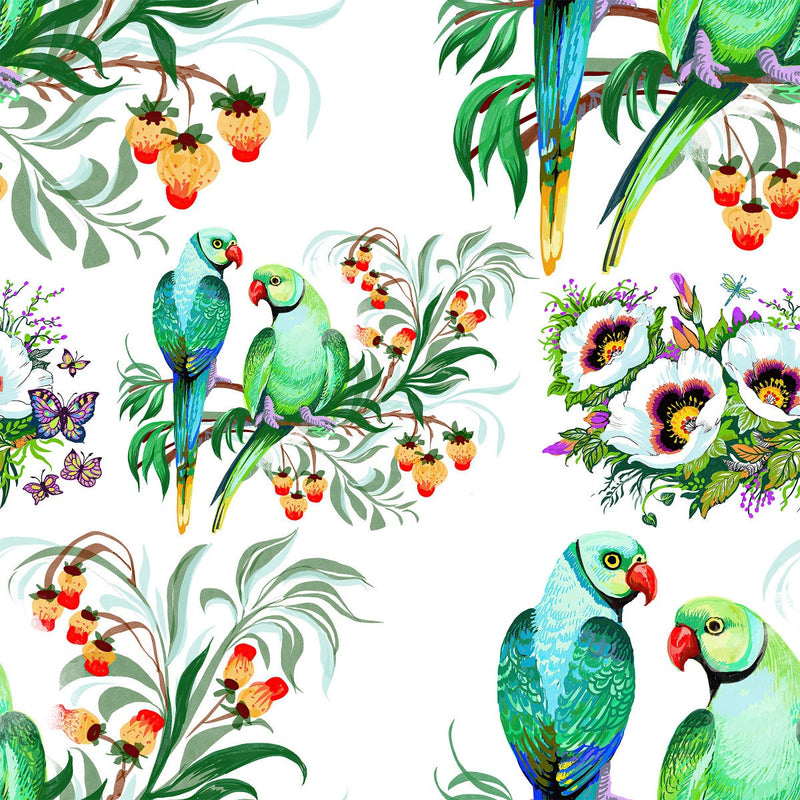 Parrots and Berries Wallpaper