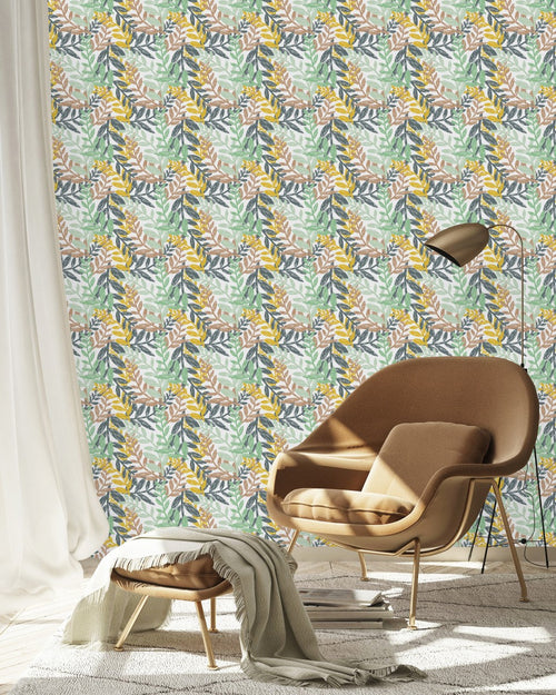 Contemporary Hand Drawn Leaves Wallpaper Tasteful