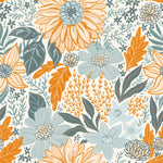 Grey and Orange Floral Wallpaper