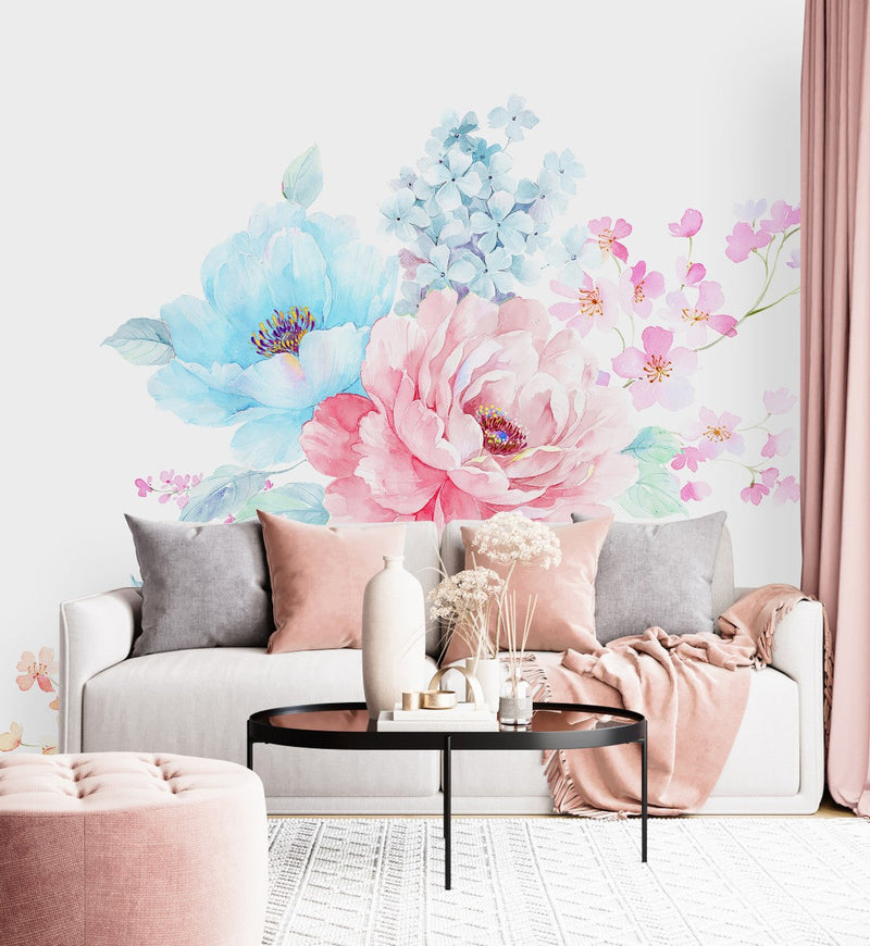 Blue and Pink Flowers Wallpaper