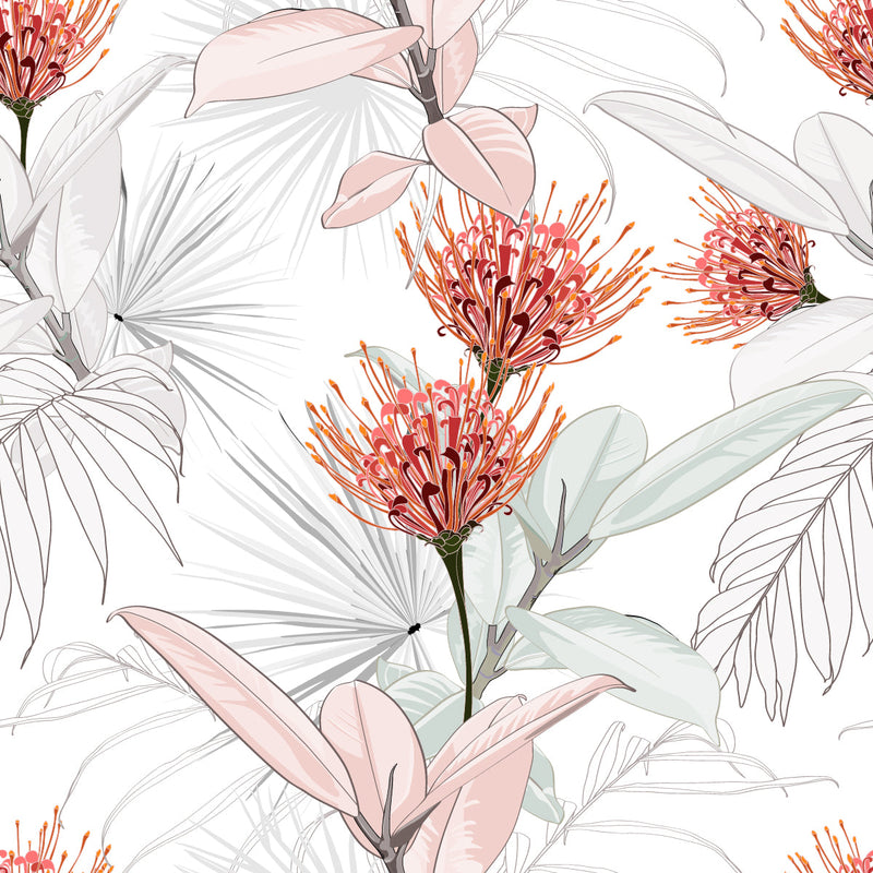 Light Wallpaper with Flowers and Leaves