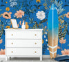 Blue Wallpaper with Flowers and Ladybugs