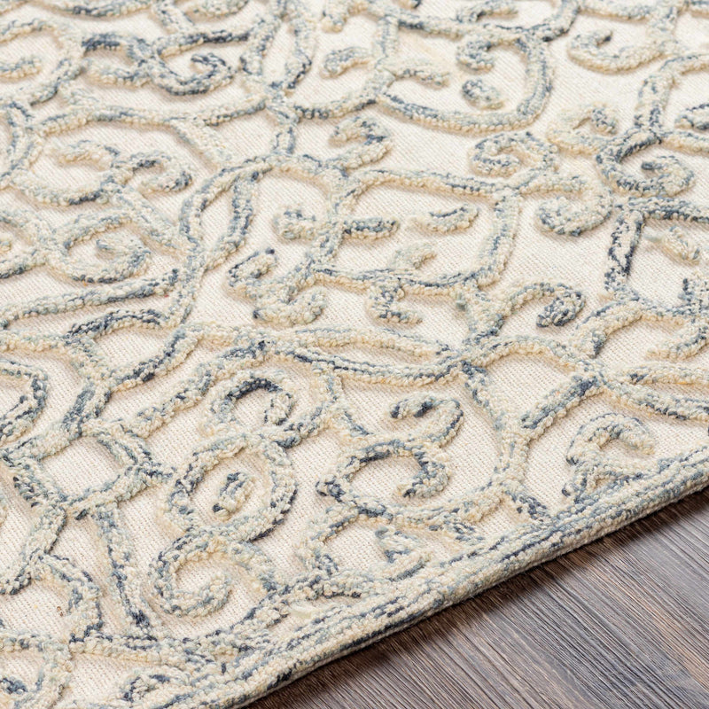 Malmesbury Embossed Cream/Blue Wool Rug