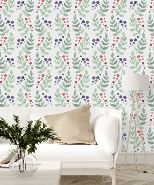 Elegant Berries and Leaves Wallpaper Fashionable