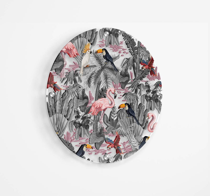 Pink Flamingos Printed Transparent Acrylic Circle