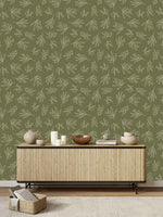 Voguish Olive Tree Pattern Wallpaper Fashionable